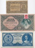 9db-os vegyes magyar forint, korona és pengő bankjegy tétel, közte 1848. 5Ft "Kossuth-bankó&quo...