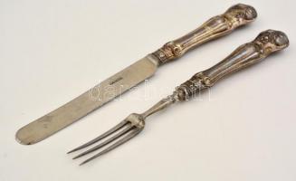 Ezüst(Ag) nyelű kés és villa, 6 db, jelzett, 16,5 és 18 cm