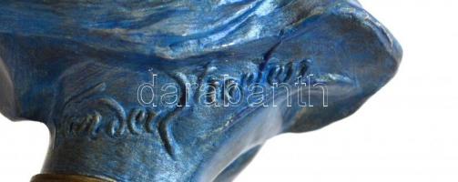 Női büszt, festett spiáter, jelzett, m: 17,5 cm