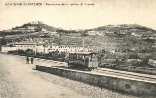Firenze, Florence; Panorama della collina di Fiesole / electric railway, train