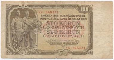 Csehszlovákia 1953. 100K T:III- Czechoslovakia 1953. 100 Korun C:VG