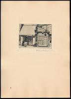 Raszler Károly (1925-2005): Hátsó udvar, Kút. 2 db  rézkarc, papír, jelzett, 11×8 cm