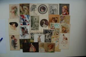 Hölgyek, 300 régi képeslap közte lithók, szignós művészlapok / Ladies, 300 cards, including lithos, artist signed cards