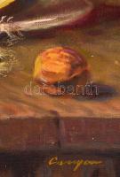 Csongor József (1913-1981): Asztali csendélet. Olaj, vászon, jelzett, 50×60 cm