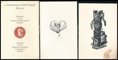 11 db különféle technikájú részben jelzett külföldi ex libris / 11 international ex libris bookplate...