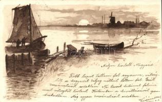 5 db RÉGI képeslap; Egerfarmos és 4 db litho művészlap / 5 pre-1945 postcards, Egerfarmos and 4 lith...