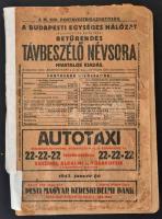 1943 A Budapesti Egységes Hálózat betűrendes távbeszélő névsora + vidéki teljes távbeszélő névsor, hiányos szaknévsorral, kötése lejár, megviselt állapotban