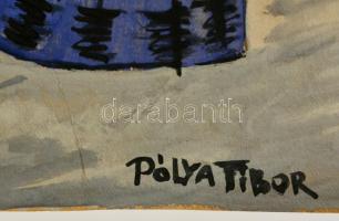 Pólya jelzéssel: Tél a faluban. Vegyes technika, papír, 21×30 cm