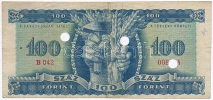 1946. 100Ft "B042 008??4" lyukasztással érvénytelenítve T:III vágott