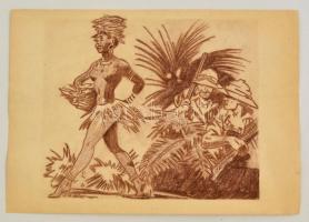 Sebők jelzéssel: Egzotikus szépség. Kréta, papír, jelzett, A Pesti Izé bélyegzőjével. 19×22 cm