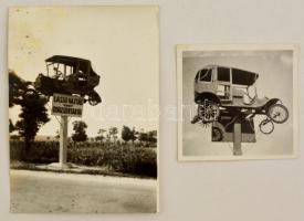 1935 Lassú hajtás vagy gyászszertartás - balatoni műút Lepsénynél, autósmementó, 2 db utólagos előhívás, 9,5x7 cm