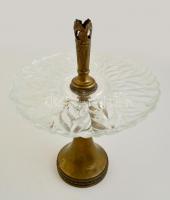 Dekoratív fém-üveg kínáló, m: 32 cm