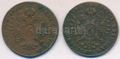 1800B 6kr Cu + Ausztria 1800A 6kr Cu "I. Ferenc" T:2-