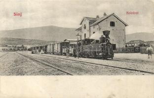 Sinj, Zingo, Zein; vasútállomás gőzmozdonnyal. Braca Buljan kiadása / Kolodvor / railway station with locomotive / Bahnhof (EK)