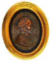 Michelangiolo(!), Michelangelo portréja, bronzírozott ón, jelzett (RG), fa keretben, 12×9 cm