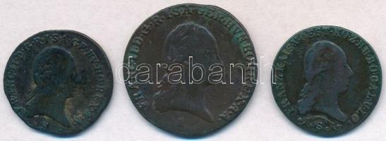 1800S 1kr Cu + 3kr Cu + 1812S 1kr Cu "I. Ferenc" T:2-