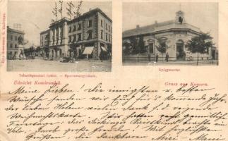 1898 Komárom, Komárno; Takarékpénztári épület, Gyógyszertár, kerékpár. Grassmann G. kiadása / savings bank, pharmacy, bicycle (kis szakadás / small tear)