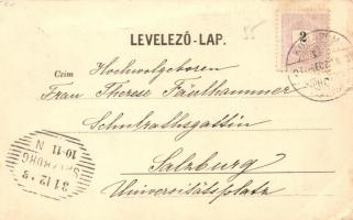 1898 Komárom, Komárno; Takarékpénztári épület, Gyógyszertár, kerékpár. Grassmann G. kiadása / saving...