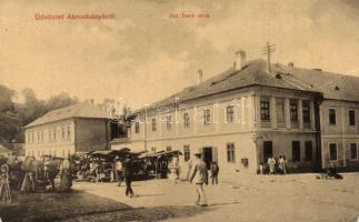 Abrudbánya, Abrud; Szent Imre utca, piac árusokkal. W.L. 3215. / street view with market vendors (fa)