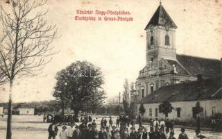 Pöstyén, Piestany; Nagy-Pöstyén, Vásártér, templom / market square, church (EK)