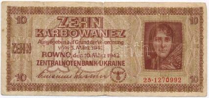 Ukrajna / Német megszállás 1942. 10K T:III-  Ukraine / German occupation 1942. 10 Karbowanez C:VG Krause 52