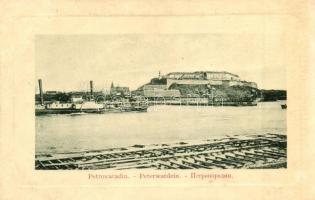 Újvidék, Novi Sad; Pétervárad (Petrovaradin), vár, POLLUX gőzüzemű oldalkerekes vontatóhajó. W.L. Bp. 1911-14. / castle, Hungarian towing steamship