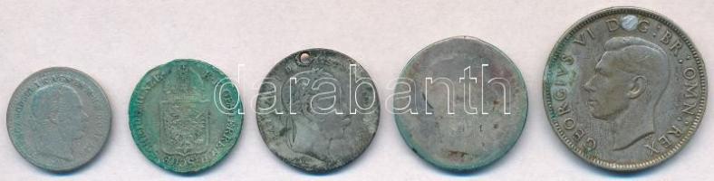5db-os vegyes magyar és külföldi rossz tartású ezüstpénz tétel T:2-,3,3- ly.
5pcs of various silver...