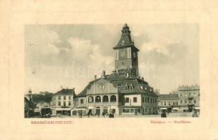 Brassó, Kronstadt, Brasov; Városház, Borbély Antal üzlete, városi vasút. W.L. Bp. 6864-57. 1910-13. / town hall with shops, urban railway