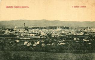 Szamosújvár, Gherla; látkép, vasútállomás, vagonok. W. L. 1879. / general view, railway station, wagons (EK)