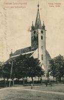 Szászrégen, Reghin; Evangélikus templom. W. L. 1630. / Evang. Kirche / church (szakadás / tear)