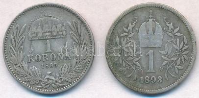 1895KB 1K Ag + Ausztria 1893. 1K Ag Ferenc József T:2-