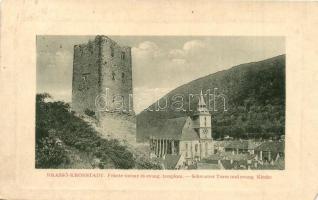 Brassó, Kronstadt, Brasov; Fekete torony és evangélikus templom. W.L. Bp. 6863. / Black tower and church (kis sarokhiány / tiny corner shortage)