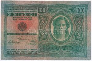 1912. 100K piros "Deutschösterreich" felülbélyegzéssel, mindkét oldala német T:III