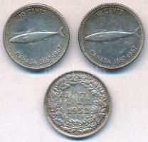 Vegyes: Kanada 1967. 10c Ag (2x) + Svájc 1952. 1/2Fr Ag T:2 Mixed: Canada 1967. 10 Cents Ag (2x) + Switzerland 1952. 1/2 Franc Ag C:XF