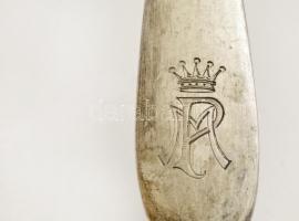 Antik monogramos ezüst (Ag) kanál, 4 db, jelzett (1865), mesterjeggyel (PT) h: 21,5 cm, nettó: 323 g