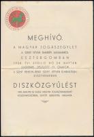 1938 A Magyar Jogászegylet esztergomi díszközgyűlésének meghívója, hozzá levél dr. Osvald István elnök eredeti aláírásával, étlap, belépőjegy, stb.