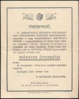 1924 Bp., A Meghívó a Nagyenyedi Bethlen-Kollégium volt diákjainak testvéri egyesülete által tartott műsoros ünnepélyre, 2p