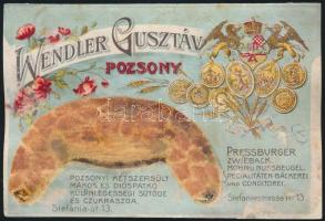 cca 1900 Pozsony, Wendler Gusztáv Sütöde, kihajtható színes reklámlap