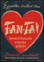 1935 Egyetlen csókot sem Fan-Tai leheletillatosító cukorka nélkül! - reklámplakát, szign. Káldor, rögzítésre szánt kis lyukakkal, 24x17 cm