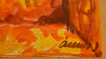 Ámos jelzéssel: Kézenfogva. Akvarell, papír, üvegezett keretben, 14×13 cm