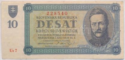 Szlovákia 1943. 10K T:III Slovakia 1943. 10 Korun C:F