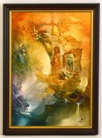 Buday Mihály (1953-): Thália. Olaj, farost, jelzett, keretben, 70×50 cm