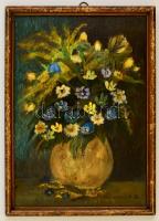 Grünwald jelzéssel: Virágcsendélet. Olaj, falemez, keretben, 32×22 cm