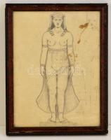 Lotz jelzéssel: Női akt. Ceruza, papír, üvegezett keretben, 32×24 cm