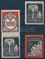 1944 Esztergomi Takarékpénztár 4 db klf levélzáró, benne függőleges pár
