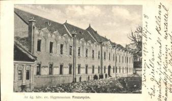 Rozsnyó, Roznava; Ágostai hitvallású evangélikus főgimnázium a patak partján / grammar school