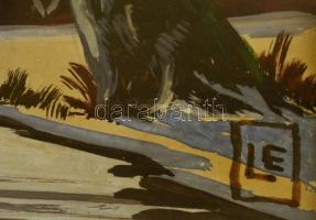 LE jelzéssel: Téli táj. Tempera, papír, üvegezett keretben, 15×22 cm