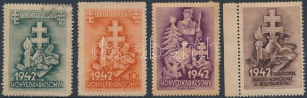 1942 Honvédkarácsony 4 db klf színű levélzáró