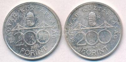 1992. 200Ft Ag "MNB" (2x) T:1-,2 kis patina