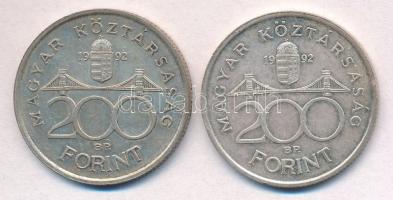 1992. 200Ft Ag "MNB" (2x) T:2 kis patina